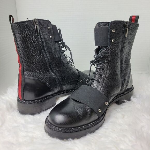 Laura Bellariva Women's Ankle Boots Size 8.6 Black Leather Elastic Lace Zip-Up  - Picture 5 of 8